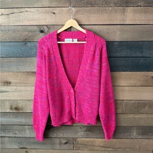 Vintage 90s Pink Speckled Knit Button Front Cardigan